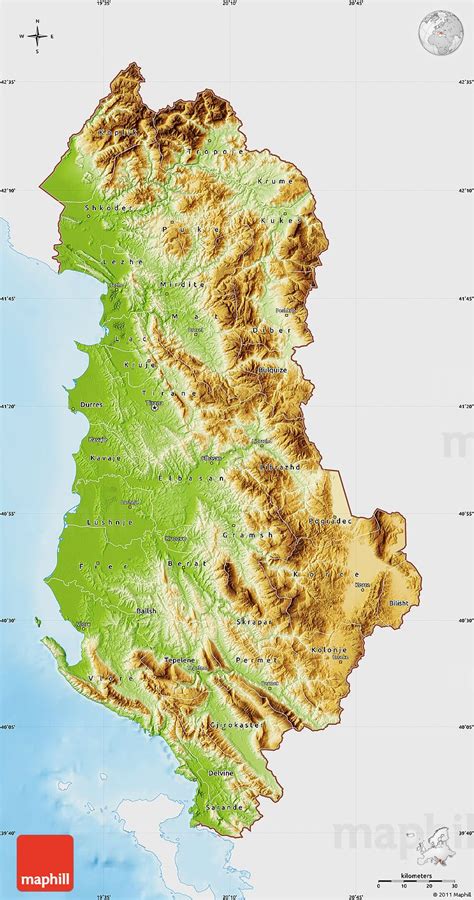 Physical Map of Albania