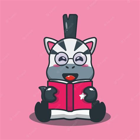 Premium Vector | Cute zebra reading a book cartoon illustration