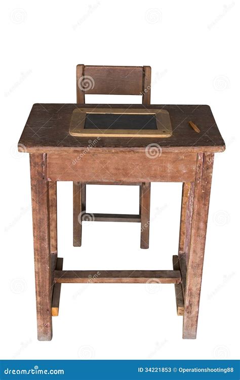 Wooden Student Desk and Chair with Slate Stock Image - Image of ...