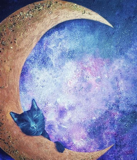 Cat On The Moon | Animal paintings, Cat painting, Bird art