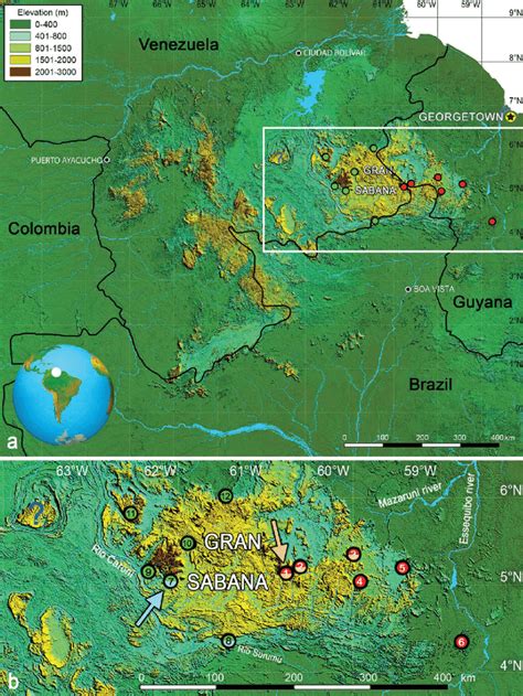 (a) Map of the Pantepui region showing the distributions of the ...