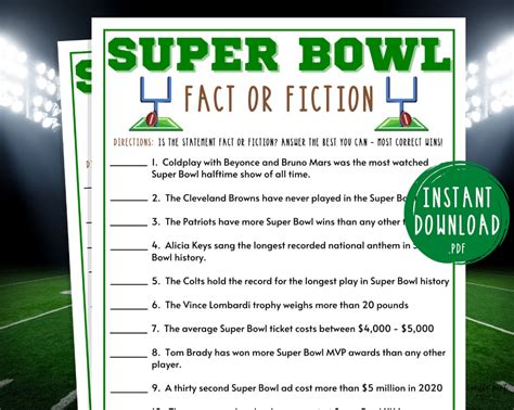 Super Bowl Fact or Fiction Trivia Game Super Bowl Party - Etsy