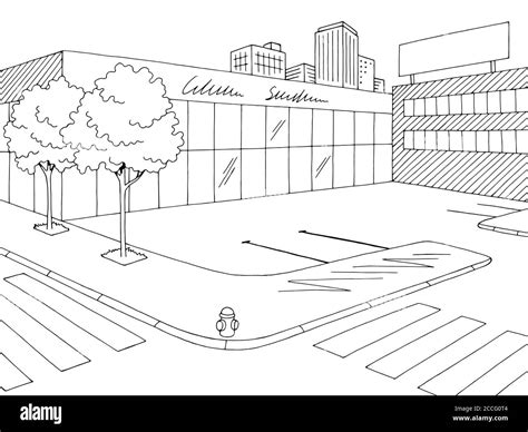 Street road graphic black white crossroad city landscape sketch illustration vector Stock Vector ...