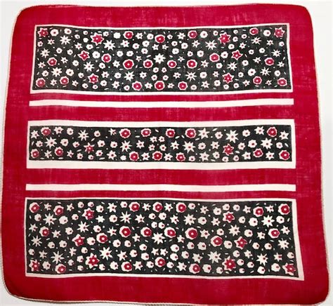 Vintage Geometric Red Black & White Deco Hankie - Gem