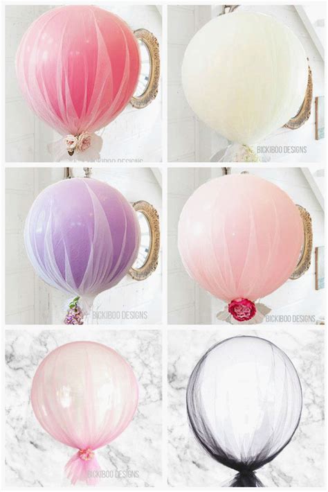 Heliumballons mit silbernem Tüll übergebunden ?? | Tulle balloons, Balloon baby shower ...