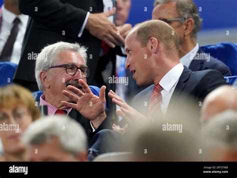 The Prince of Wales with President of the Welsh Rugby Union Gerald Davies in the stands before ...