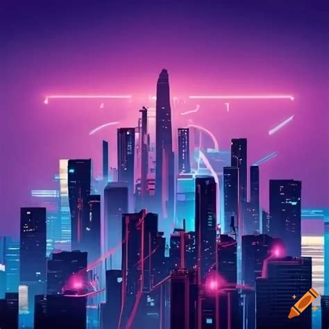 Neon-lit futuristic city skyline