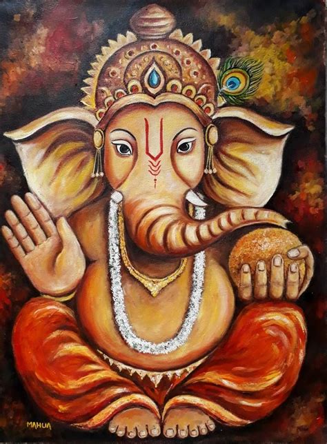 Ganesha Painting by Mahua Pal | Saatchi Art | Ganesh art paintings, Ganesha painting, Lord ...