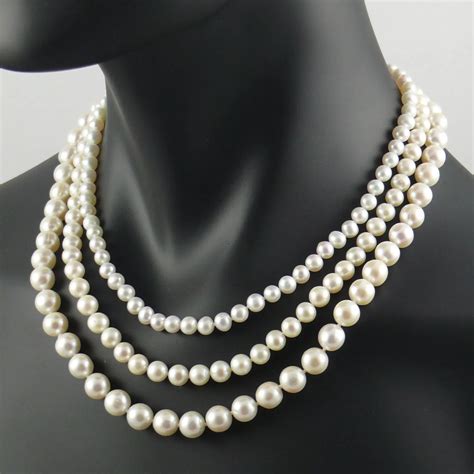 3-strand White Pearl Necklace of Varying Sizes | The Real Pearl Co