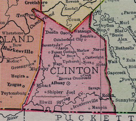 Clinton County, Kentucky 1911 Rand McNally Map Albany, Narvel, Watauga, KY