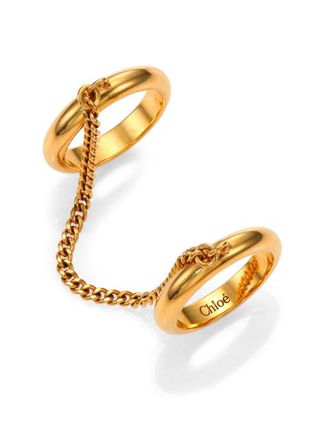 Chloé Carly Chain & Band Double Ring in Metallic | Lyst