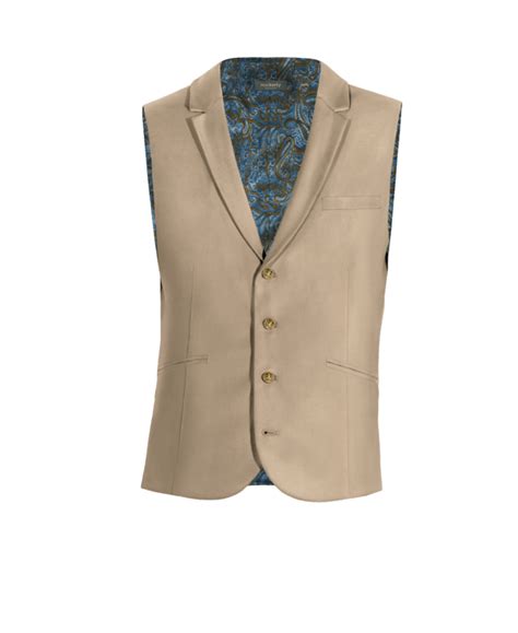 Champagne lapeled essential Suit Vest with brass buttons