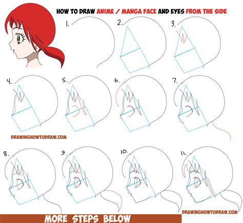 How to Draw an Anime / Manga Face and Eyes from the Side in Profile View Easy Step by Step ...