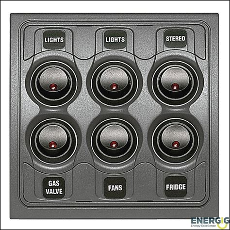 BEP Switch Panel Contour Interior 1000 Series DC 24V 6xOn/Off 6x15A Fuses - DC Panels