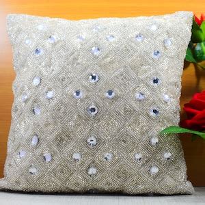 White Silver Beaded Throw Pillow Cover Luxury Contemporary - Etsy 日本