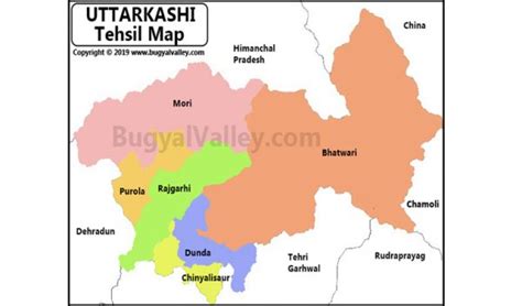 Uttarakhand Map with 13 Districts and Borders