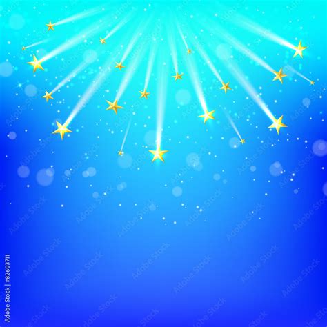 Blue background with falling gold stars, Starfall. Vector illus Stock ...