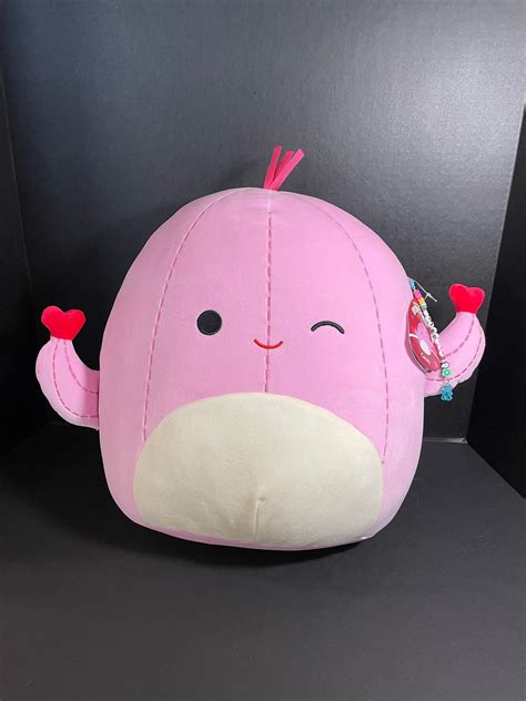 "Squishmallow 16\" Cacey Pink Cactus Heart Flowers Exclusive w/Custom Hand-Made Beaded \"I ...