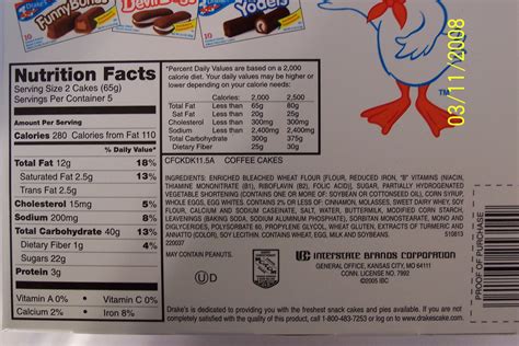 Drakes Cakes Nutritional Information