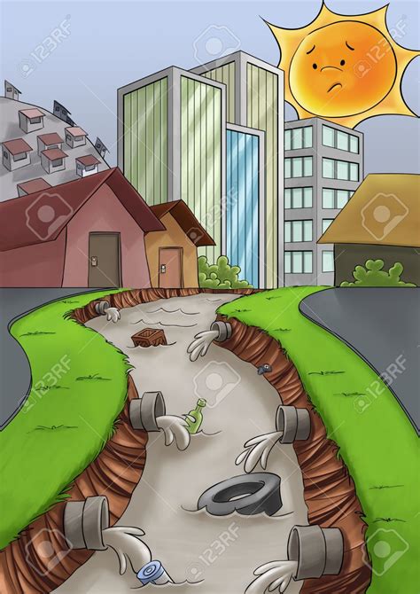 Poster Cartoon Water Pollution Drawing - Alixlaautentica