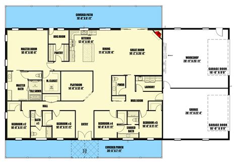 Exclusive One Story Barndominium-style House Plan with 5 Beds ...