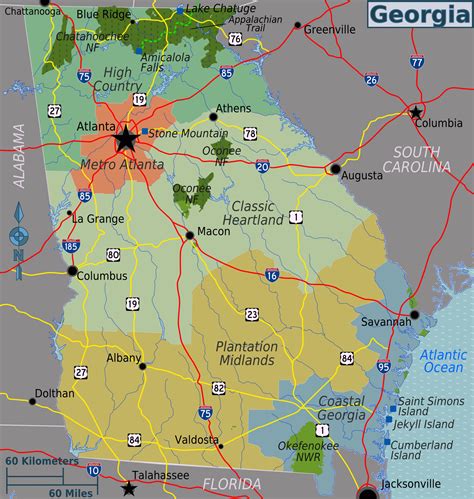 Large regions map of Georgia state. Georgia state large regions map | Vidiani.com | Maps of all ...