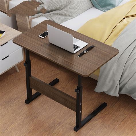 Rolling Laptop Table Adjustable Height Computer Desk w/Lockable Casters Sofa Bed Side Table with ...