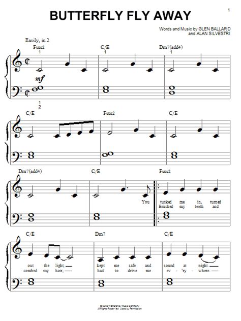 Butterfly Fly Away sheet music by Miley Cyrus (Piano (Big Notes) – 71532)