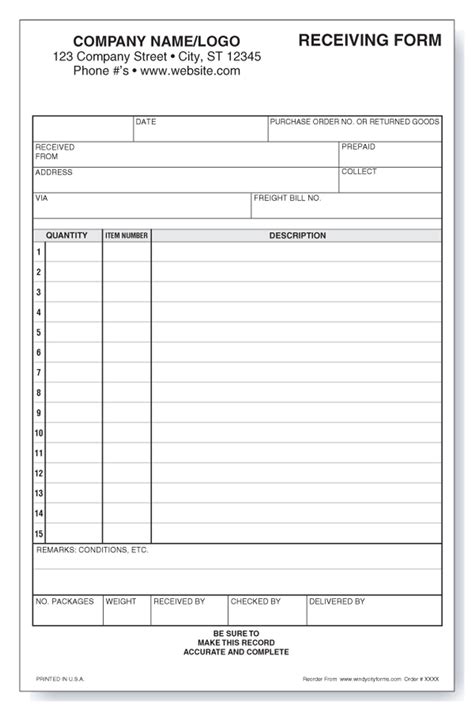 Receiving Form - Windy City Forms