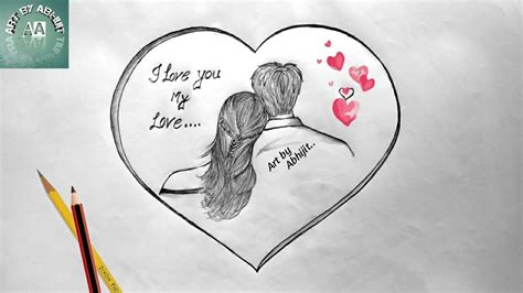 How to draw love heart ♥️ // Love Heart Drawing with couple ...