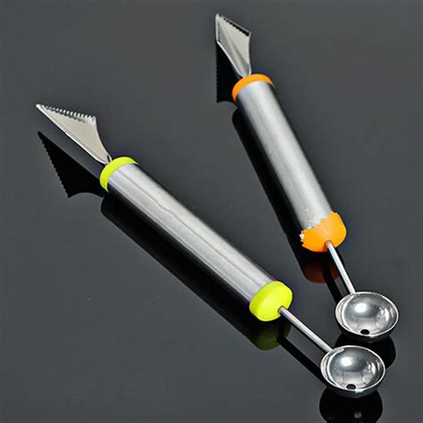 Stainless Steel Dual Function Fruit Melon Baller Scoop Spoon Ice Cream Dessert Kitchen Cook ...