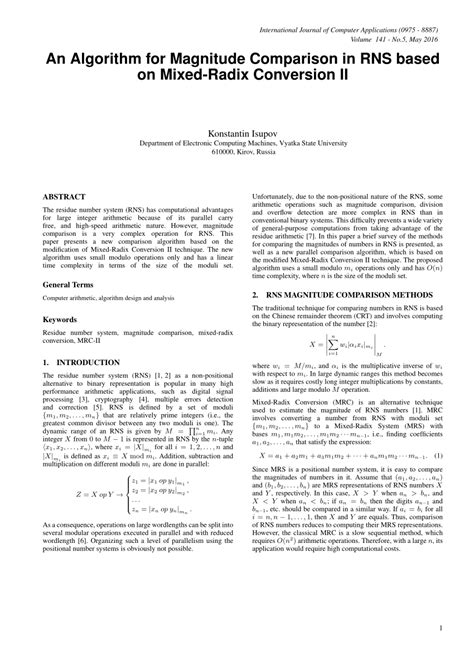 (PDF) An Algorithm for Magnitude Comparison in RNS based on Mixed-Radix ...