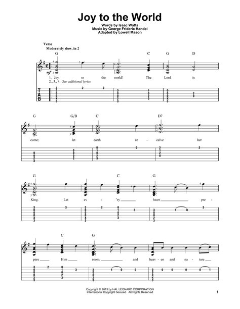 Joy To The World by Isaac Watts Sheet Music for Solo Guitar at Sheet Music Direct