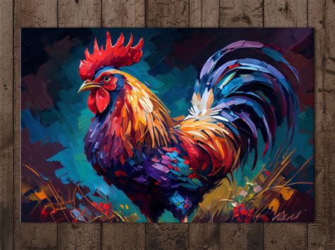 Rooster Painting Canvas Wall Art Print Colorful and Vibrant - Etsy