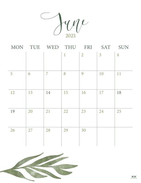 Printable-June-2023-Calendar-27 Green Calendar, Summer Calendar ...