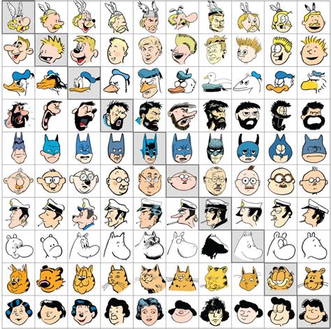 10 iconic characters each drawn in the style of 10 famous cartoonists