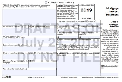 Expected Changes to 1098 Mortgage Interest Statement