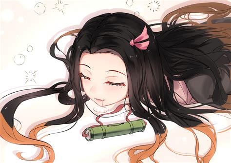 Kimetsu no Yaiba Kamado Nezuko black hair long hair #Fang Japanese clothes #1080P #wallpaper # ...