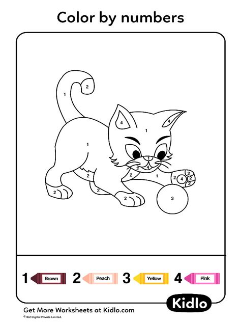 Color By Numbers - Cats Worksheet #11 - Kidlo.com