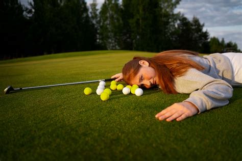 Premium Photo | Funny scene with woman on the golf course