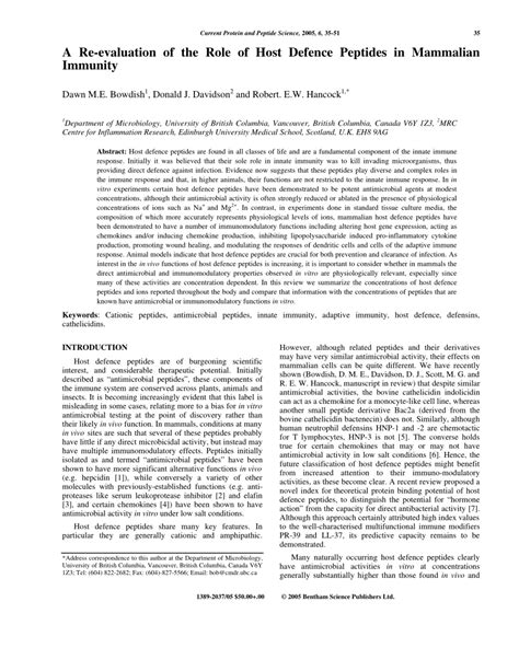 (PDF) A Re-evaluation of the Role of Host Defence Peptides in Mammalian ...