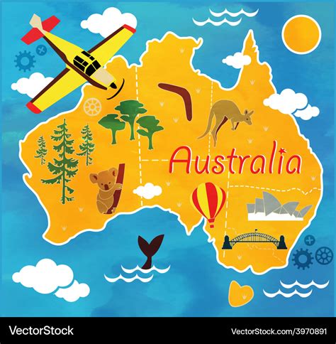 Cartoon map australia Royalty Free Vector Image