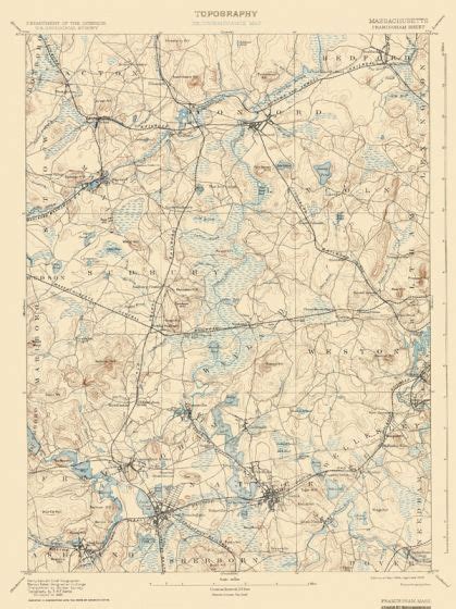 Historical Topographical Maps | FRAMINGHAM SHEET MASSACHUSETTS (MA) USGS 1894 Framingham ...