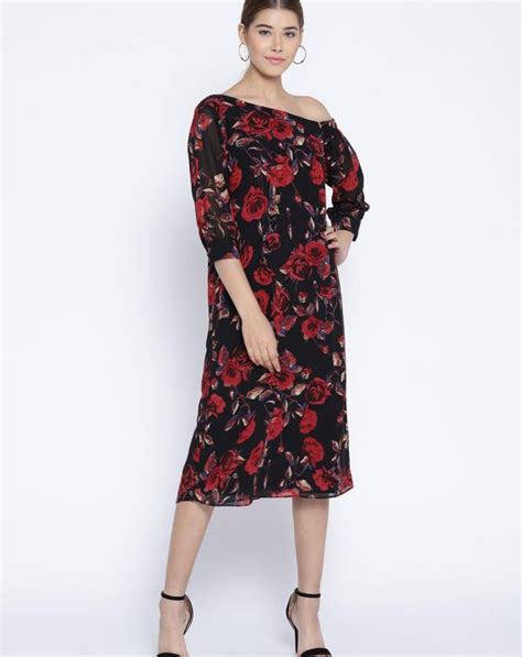 Evening Rose black and red floral dress – SassyStripes