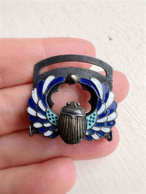 Art Deco Egyptian Scarab Enamel 1920’s Sterling Silve… - Gem