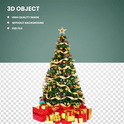 Premium PSD | Christmas green tree with bulb and ribbon