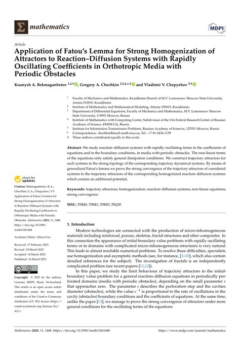 (PDF) Application of Fatou’s Lemma for Strong Homogenization of Attractors to Reaction–Diffusion ...