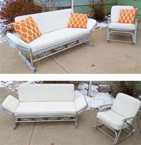 Vintage, 1950's, Patio Furniture, Glider Sofa, Rocking Chair, Aluminum Construction, Lawn, Porch ...