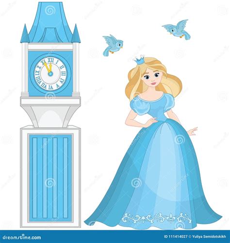 Cute Cinderella and Clock Tower Stock Vector - Illustration of crown ...