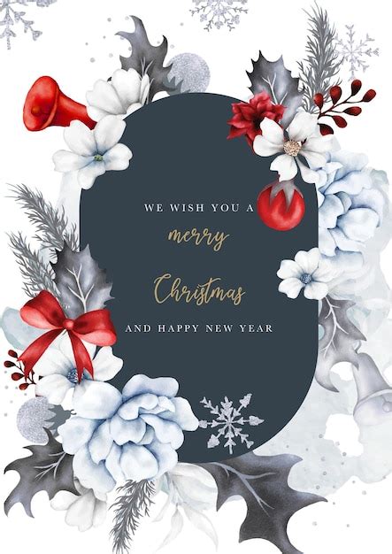 Free PSD | Christmas and new year card with watercolor white floral and ...